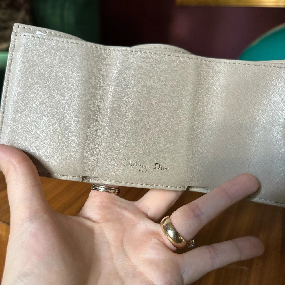 Dior 30 Gray Beige Trifold Compact Lotus Wallet